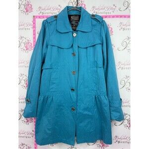 Millard Fillmore Women's Teal Button-Front Trench Coat belted